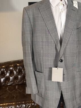 Tom Ford New w Tags PrinceWales Houndstooth Wool Silk Blazer (56 EU) 46R US